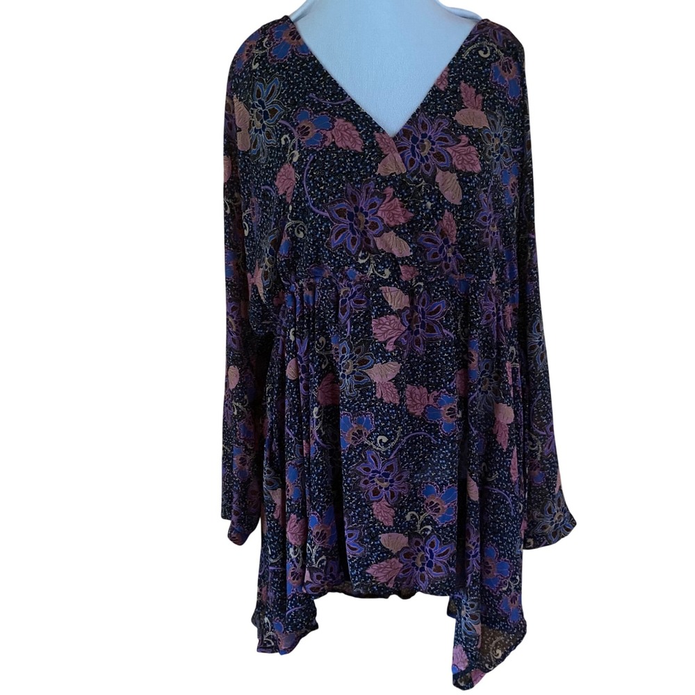 Free People Floral Boho Surplice V-Neck Long Sleeve Teagan Mini Dress Small